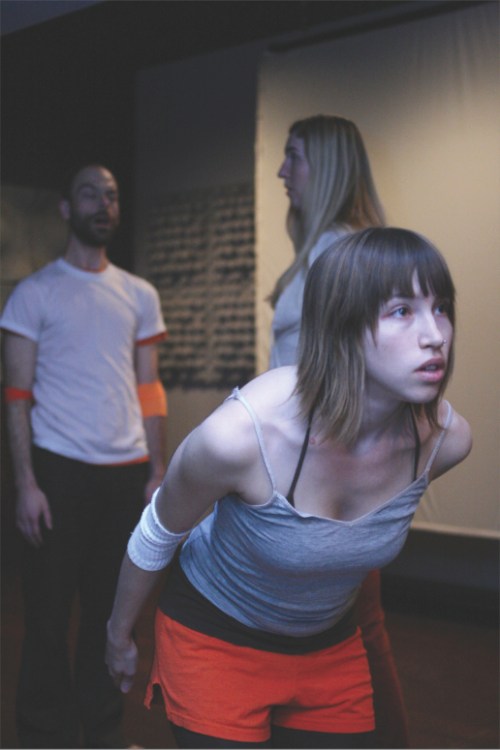 Jeff Harms, Erica Mott and Lily Emerson in Stridulate. Photo by Carl Wiedemann.
