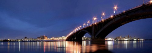 The Yenisei River in Krasnoyarsk at dusk.